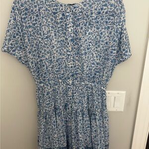 Blue and White Floral Dress With Slip
